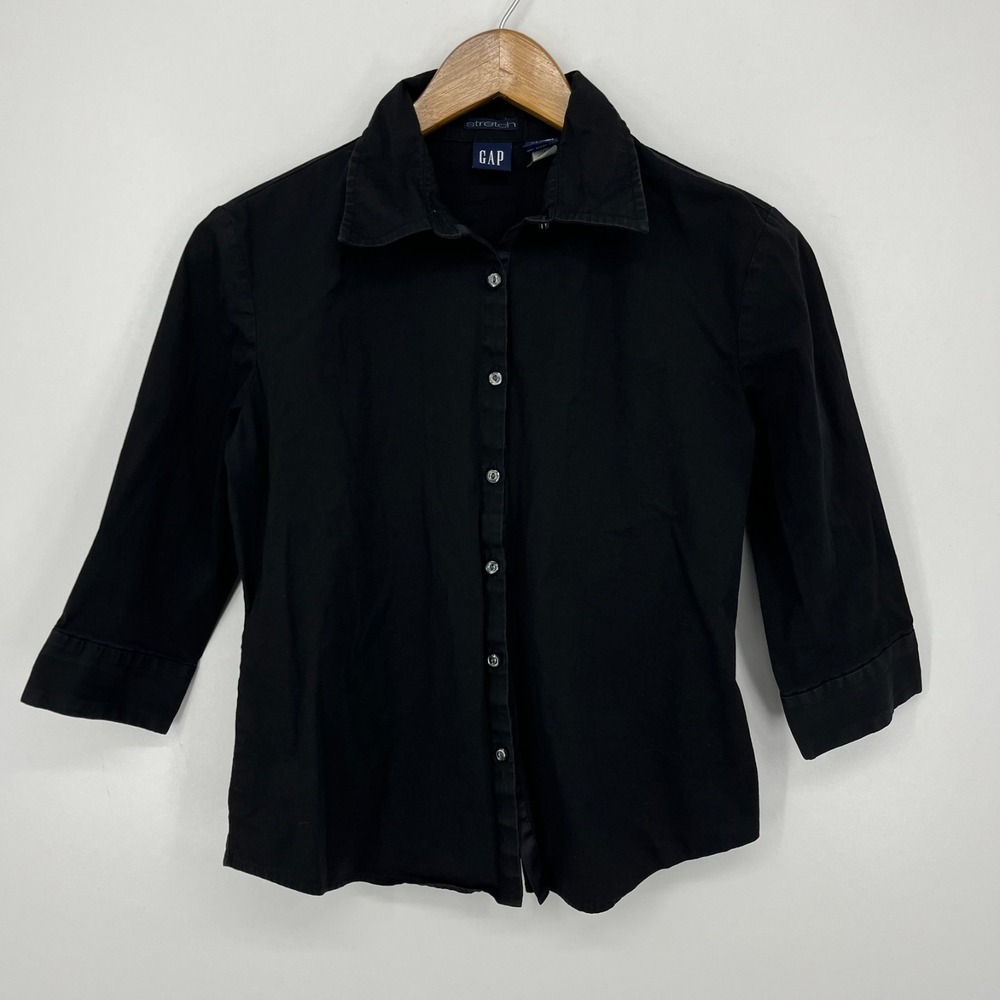 Gap Long Sleeve Button Shirt Women's Size S Black Stretch Cotton Blend Y2K